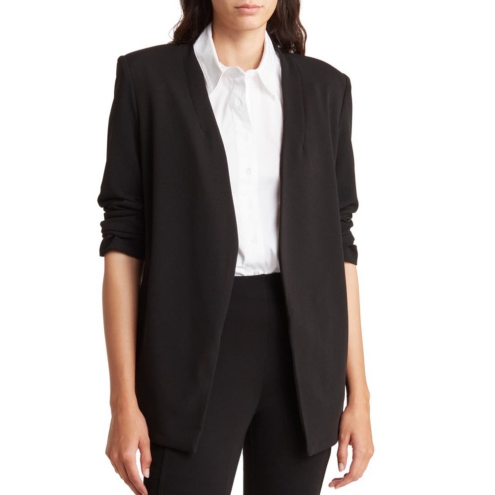 NWT T Tahari Collarless Open Front Blazer Black SZ-2X - Picture 2 of 10